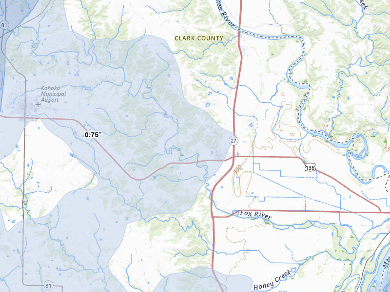 NEXRAD radar-signature map of the hail over Alexandria, MO