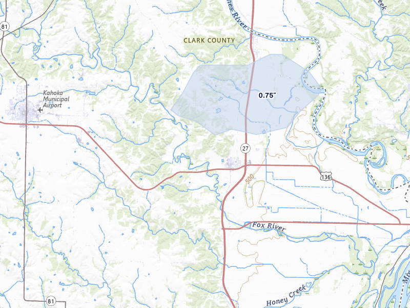 NEXRAD radar-signature map of the hail over Alexandria, MO