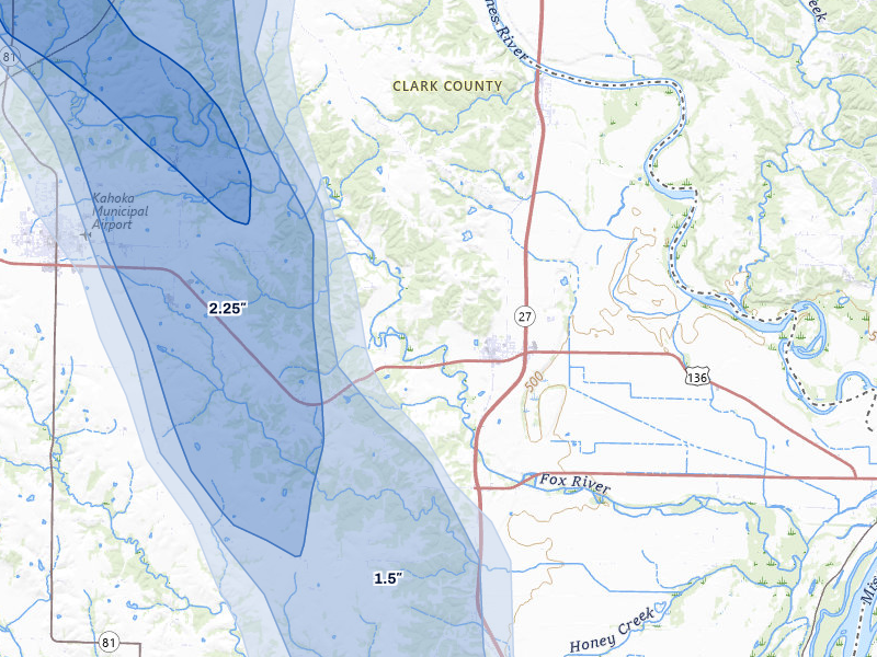 NEXRAD radar-signature map of the hail storm over Alexandria, MO on Aug 7, 2026