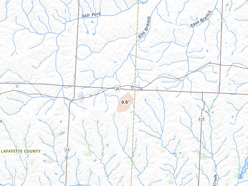 Radar-estimated hail-size map of the storm over Alma, MO on Apr 17, 2026