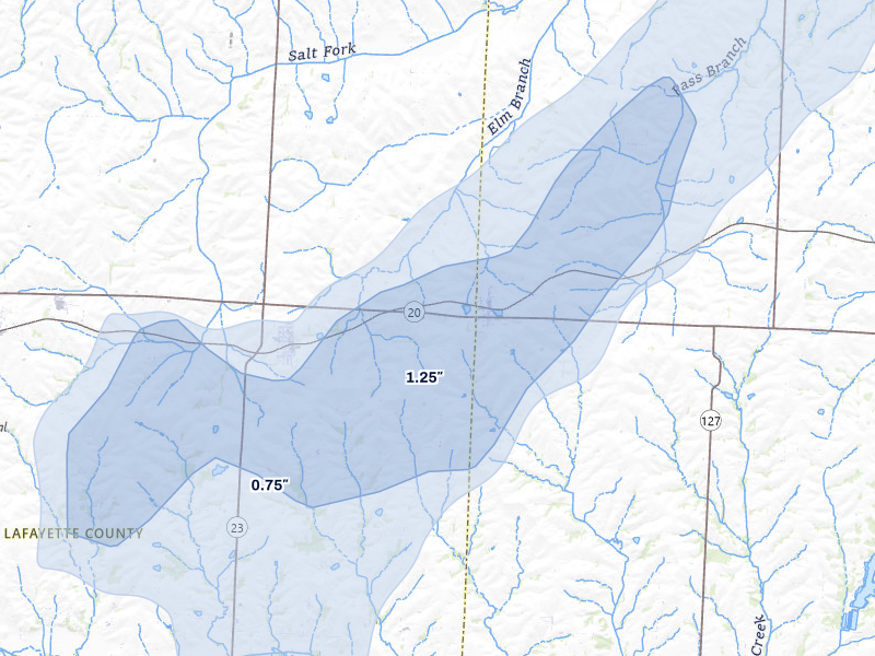 NEXRAD radar-signature map of the hail over Alma, MO