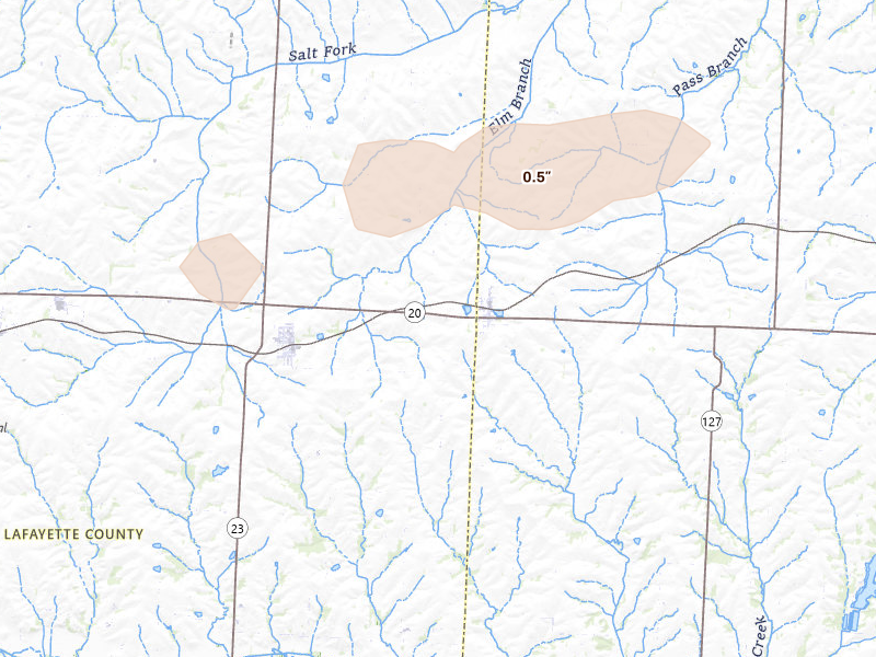 Radar-estimated hail-size map of the storm over Alma, MO on Jun 12, 2026