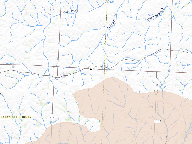 Radar-estimated hail-size map of the storm over Alma, MO on Jun 17, 2026