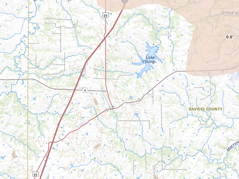 Radar-estimated hail-size map of the storm over Altamont, MO on May 16, 2026