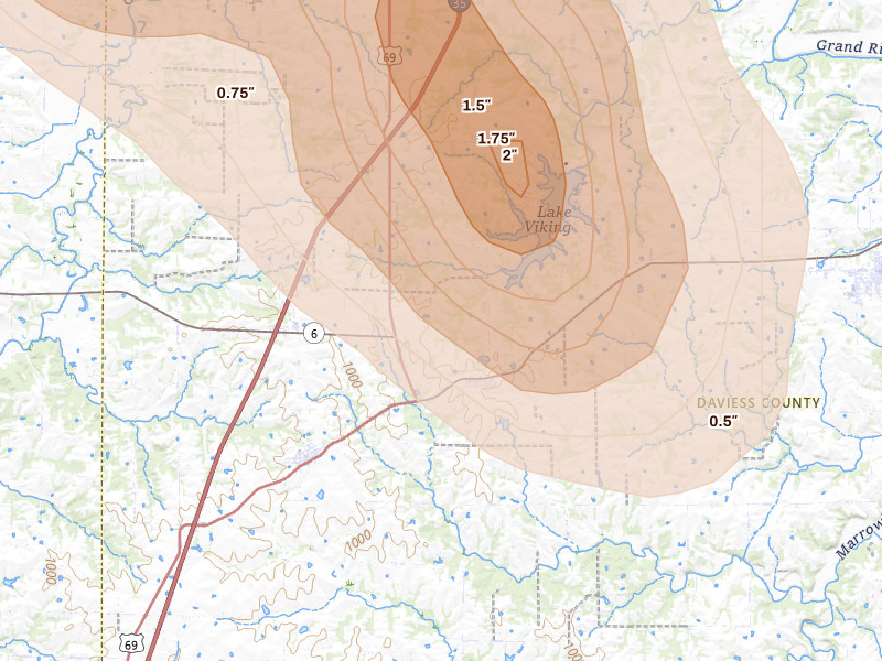 Radar-estimated hail-size map of the storm over Altamont, MO