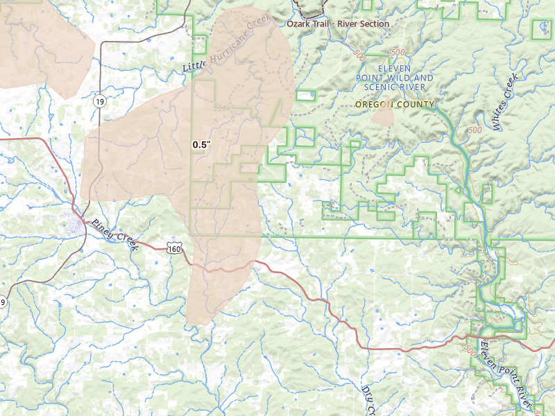 Radar-estimated hail-size map of the storm over Alton, MO on Aug 7, 2026