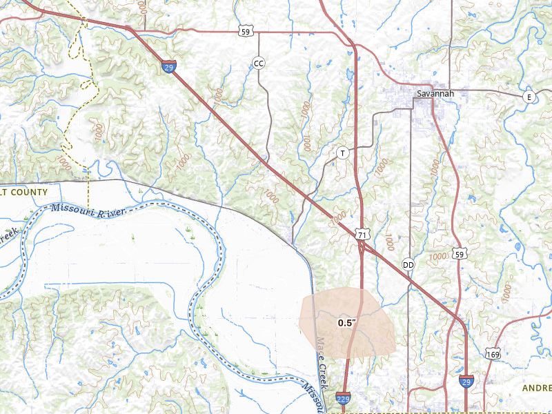 Radar-estimated hail-size map of the storm over Amazonia, MO