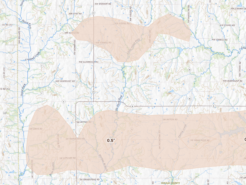 Radar-estimated hail-size map of the storm over Amity, MO