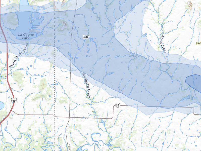 NEXRAD radar-signature map of the hail storm over Amoret, MO on May 8, 2026
