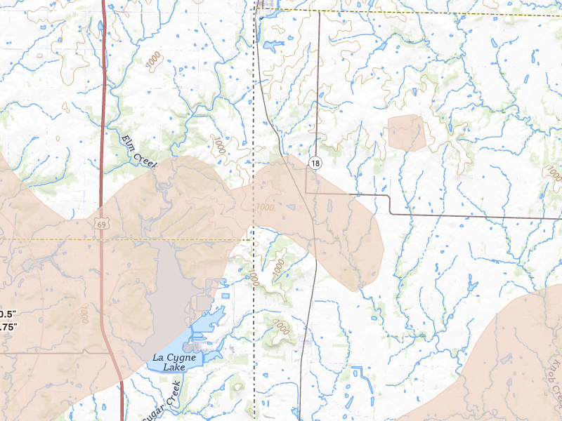 Radar-estimated hail-size map of the storm over Amsterdam, MO on Apr 26, 2026