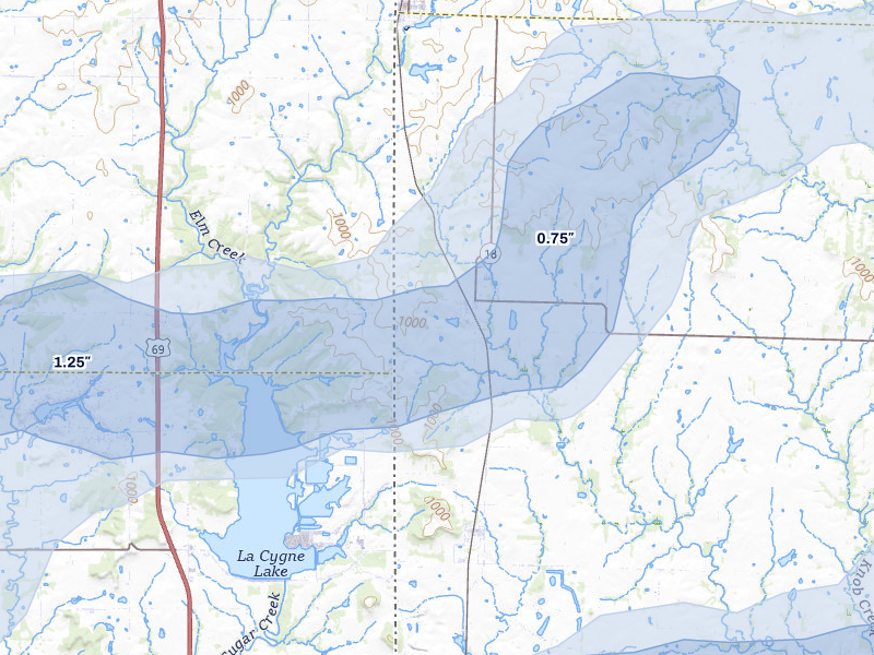 NEXRAD radar-signature map of the hail storm over Amsterdam, MO on Apr 26, 2026