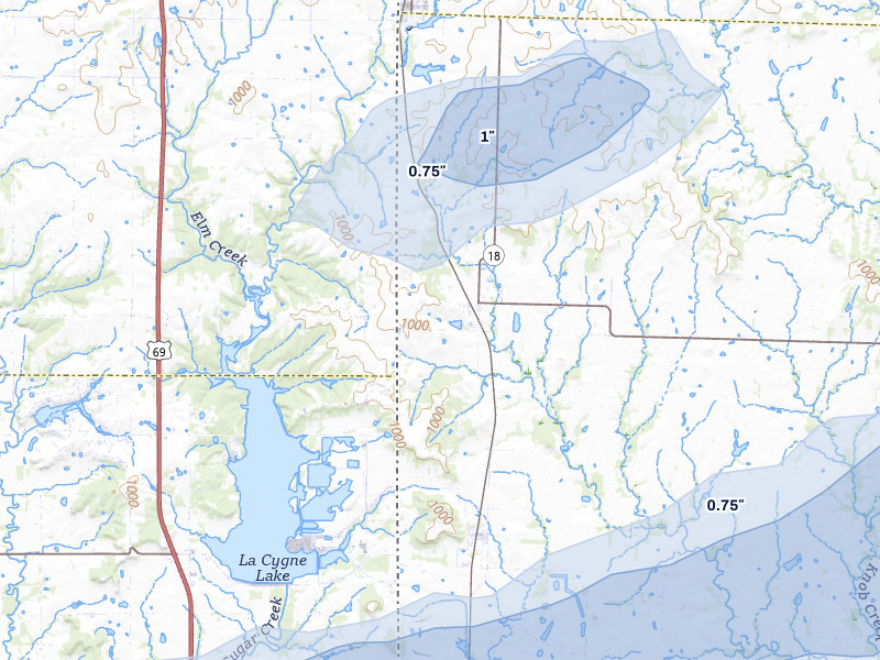NEXRAD radar-signature map of the hail storm over Amsterdam, MO on Apr 27, 2026