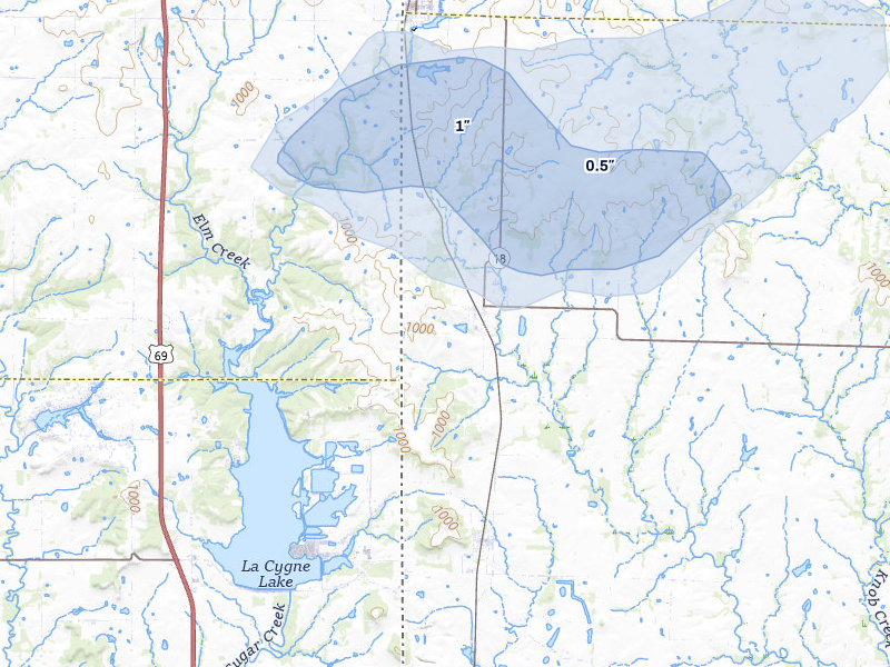 NEXRAD radar-signature map of the hail storm over Amsterdam, MO on May 30, 2026