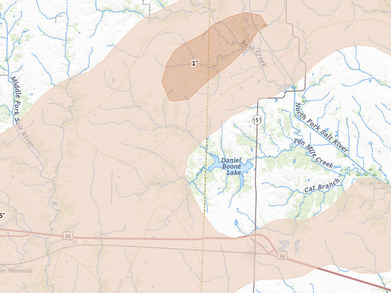Radar-estimated hail-size map of the storm over Anabel, MO on Mar 10, 2026