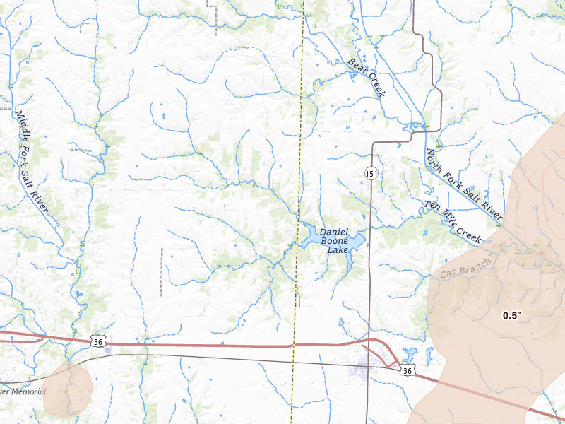 Radar-estimated hail-size map of the storm over Anabel, MO on Apr 17, 2026