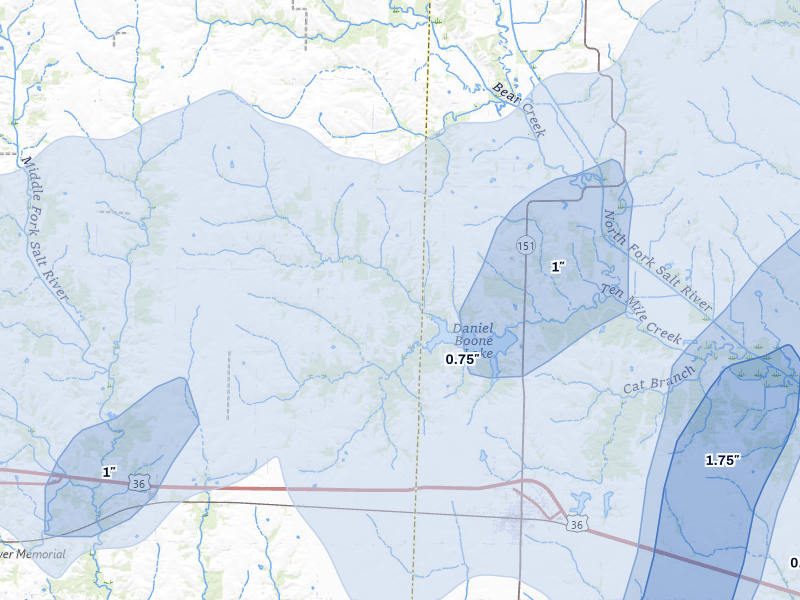 NEXRAD radar-signature map of the hail over Anabel, MO