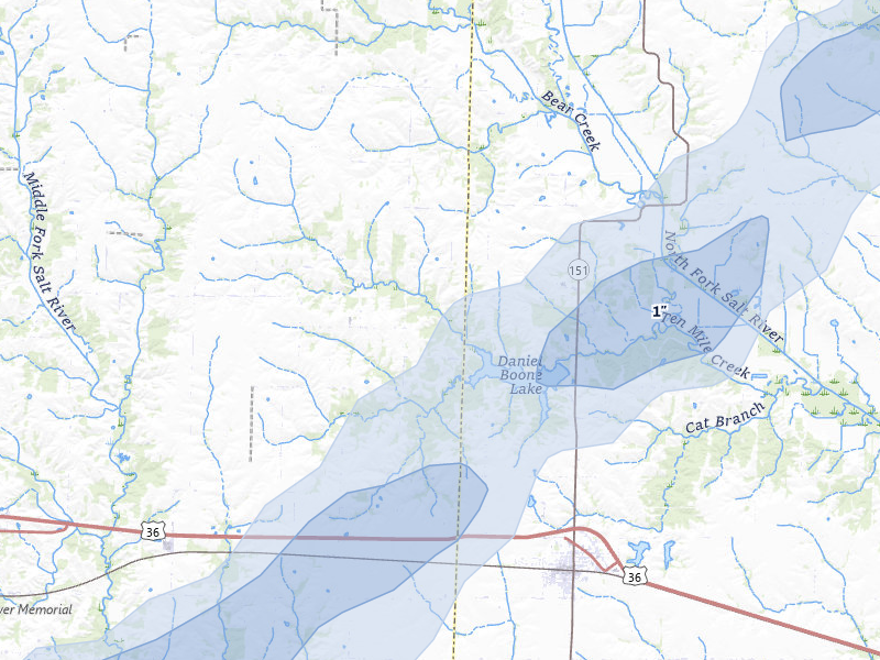 NEXRAD radar-signature map of the hail over Anabel, MO