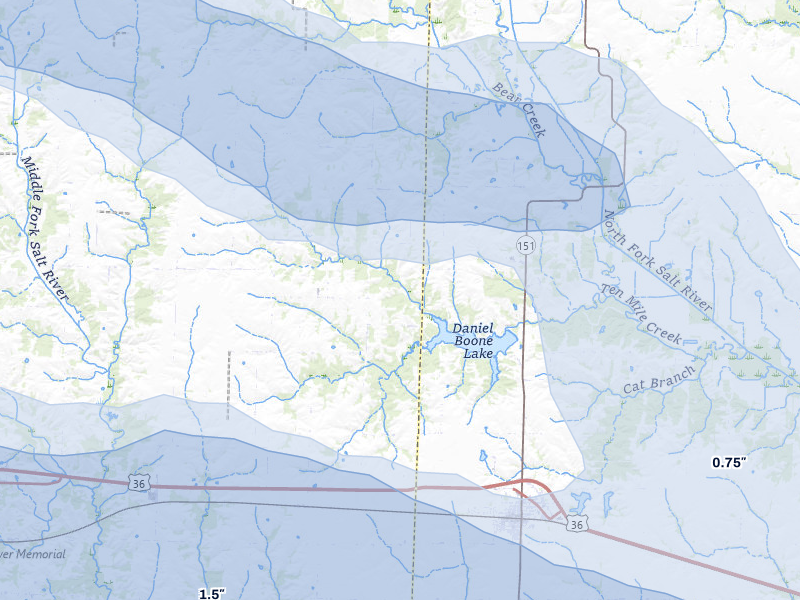 NEXRAD radar-signature map of the hail storm over Anabel, MO on May 4, 2026