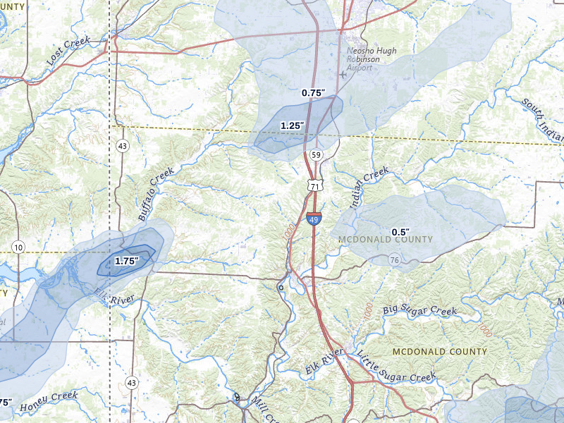 NEXRAD radar-signature map of the hail storm over Anderson, MO on Mar 6, 2026