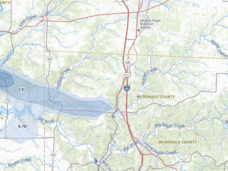 NEXRAD radar-signature map of the hail over Anderson, MO