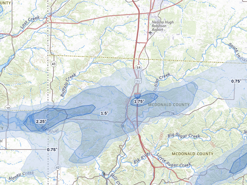 NEXRAD radar-signature map of the hail storm over Anderson, MO on Apr 28, 2026