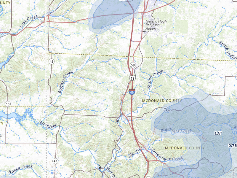 NEXRAD radar-signature map of the hail over Anderson, MO