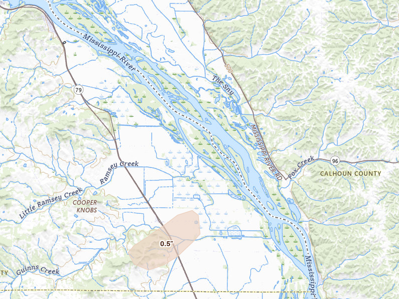 Radar-estimated hail-size map of the storm over Annada, MO on Mar 15, 2026