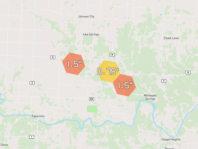 Hail map of Appleton City, MO on Jul 4, 2026, hail up to 1.5"