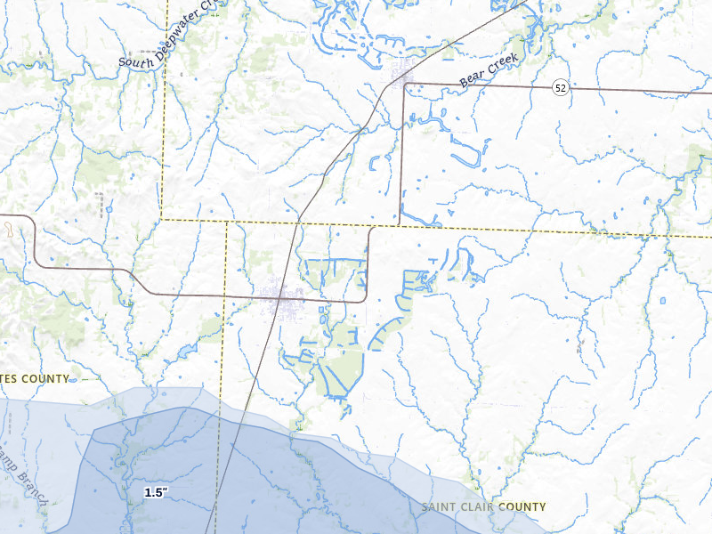 NEXRAD radar-signature map of the hail storm over Appleton City, MO on Aug 5, 2026