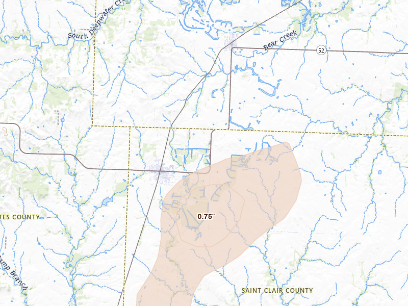 Radar-estimated hail-size map of the storm over Appleton City, MO