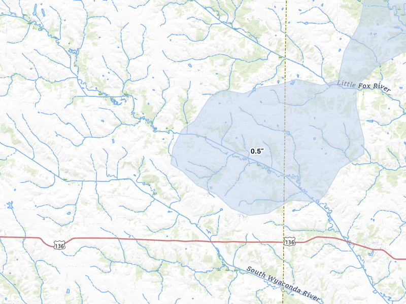 NEXRAD radar-signature map of the hail storm over Arbela, MO on May 4, 2026