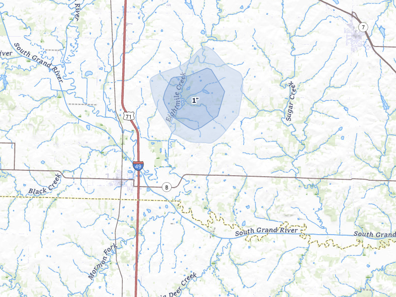 NEXRAD radar-signature map of the hail storm over Archie, MO on Mar 6, 2026