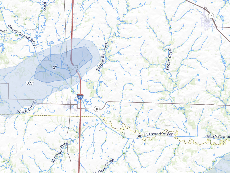 NEXRAD radar-signature map of the hail over Archie, MO