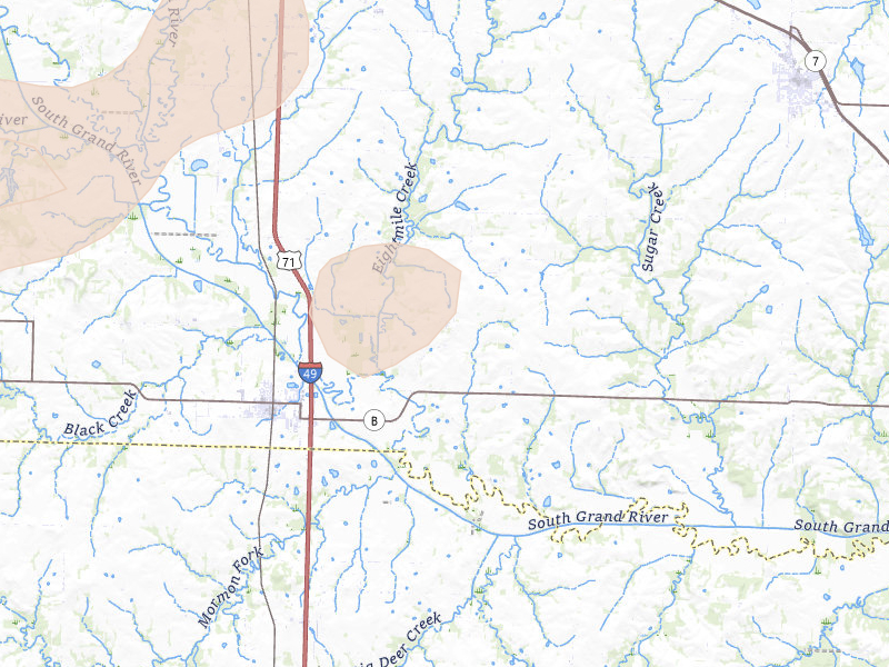 Radar-estimated hail-size map of the storm over Archie, MO on Jun 8, 2026