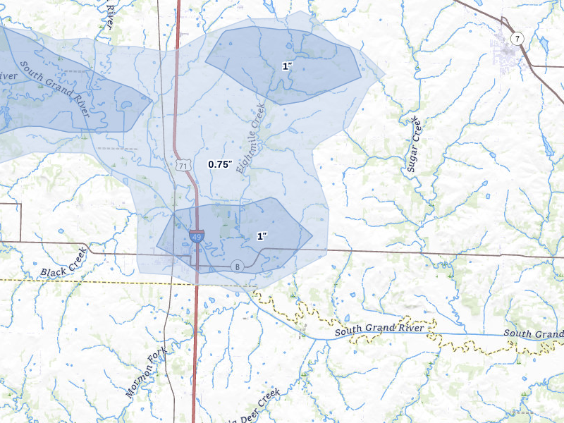 NEXRAD radar-signature map of the hail storm over Archie, MO on Jun 8, 2026
