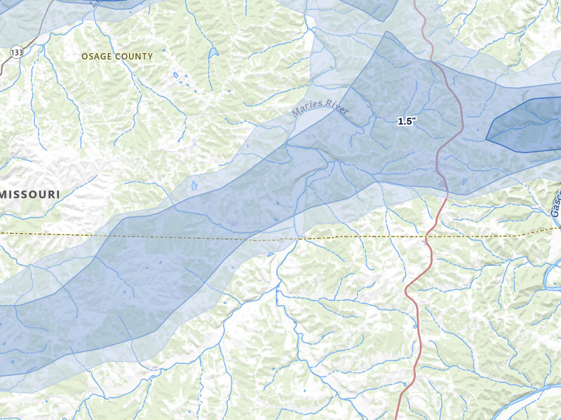 NEXRAD radar-signature map of the hail over Argyle, MO