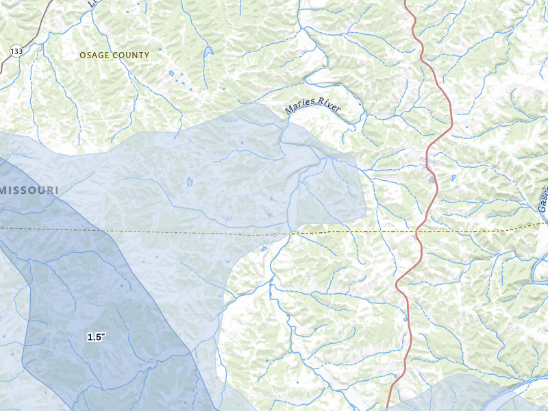 NEXRAD radar-signature map of the hail storm over Argyle, MO on Jul 9, 2026