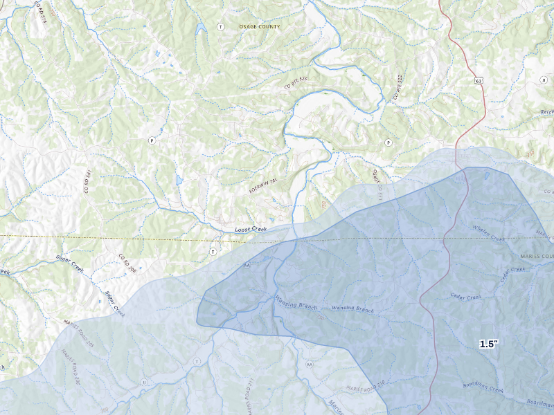 NEXRAD radar-signature map of the hail storm over Argyle, MO on Aug 16, 2026