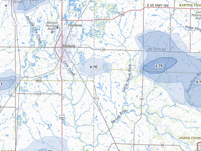 NEXRAD radar-signature map of the hail storm over Asbury, MO on May 30, 2026