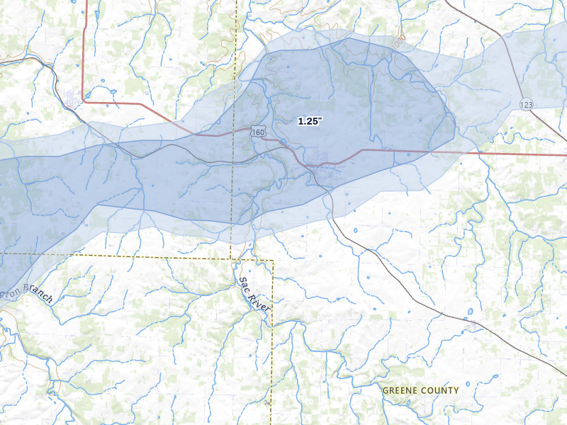 NEXRAD radar-signature map of the hail storm over Ash Grove, MO on Apr 27, 2026