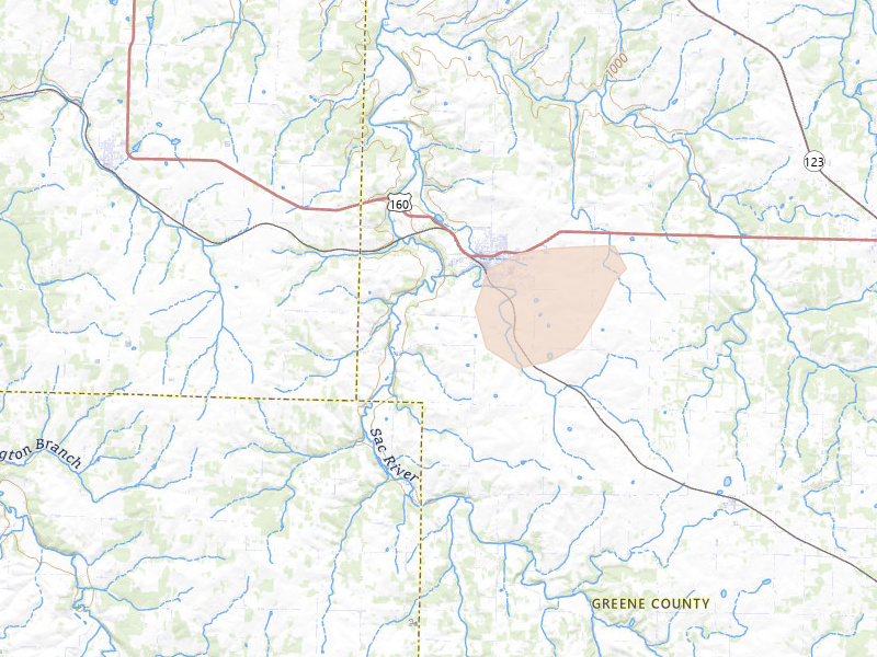 Radar-estimated hail-size map of the storm over Ash Grove, MO on Jun 25, 2026