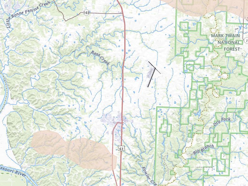 Radar-estimated hail-size map of the storm over Ashland, MO on Jul 10, 2026