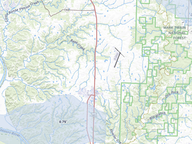 NEXRAD radar-signature map of the hail storm over Ashland, MO on Jul 10, 2026