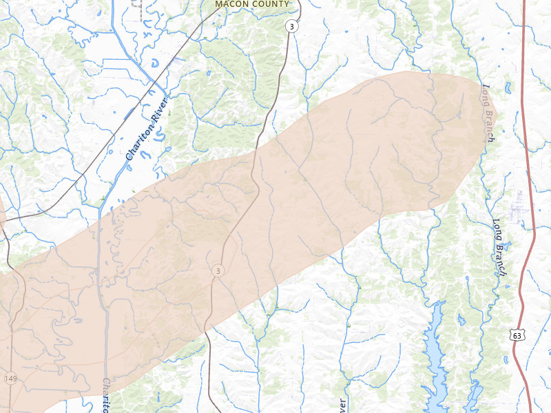 Radar-estimated hail-size map of the storm over Atlanta, MO on Mar 10, 2026