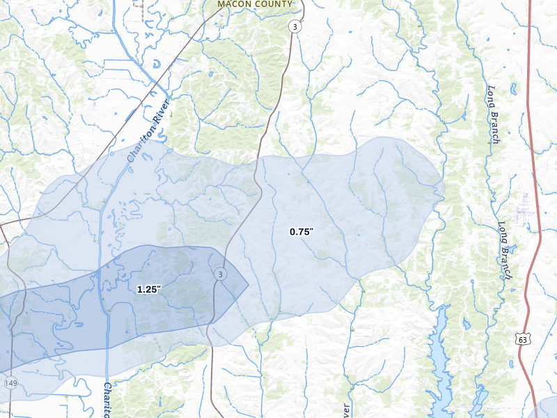 NEXRAD radar-signature map of the hail over Atlanta, MO