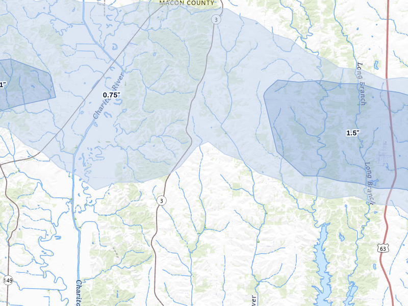 NEXRAD radar-signature map of the hail storm over Atlanta, MO on May 4, 2026