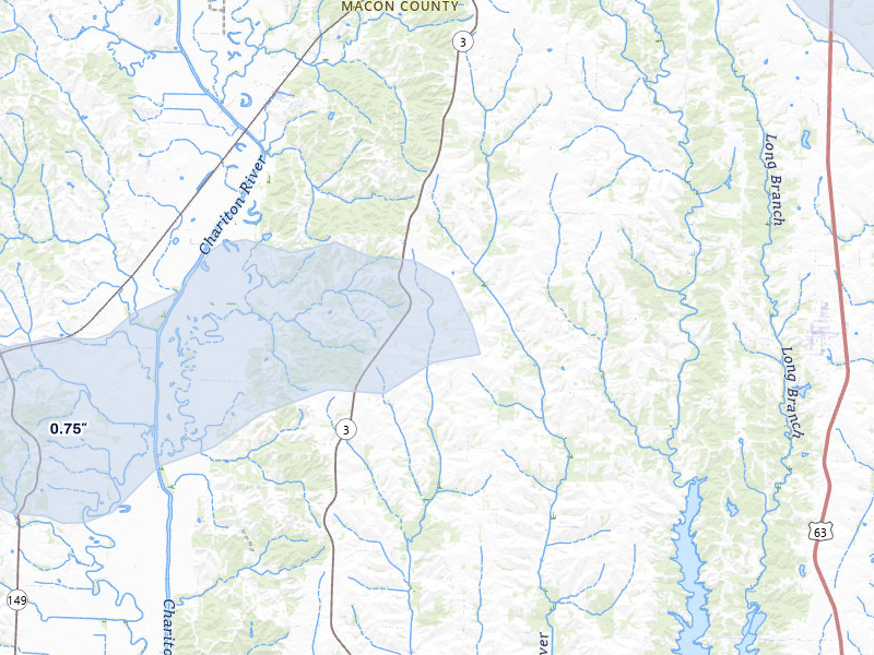 NEXRAD radar-signature map of the hail storm over Atlanta, MO on May 16, 2026