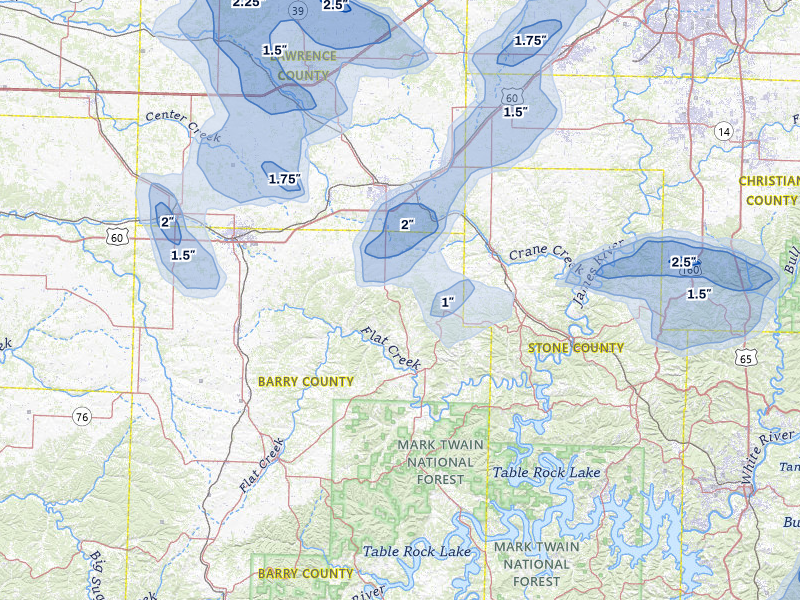 NEXRAD radar-signature map of the hail storm over Aurora, MO on May 30, 2026