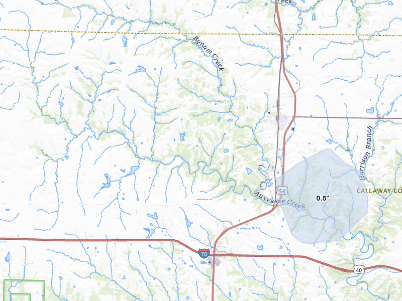 NEXRAD radar-signature map of the hail storm over Auxvasse, MO on May 4, 2026