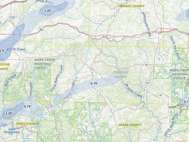 NEXRAD radar-signature map of the hail storm over Ava, MO on Mar 4, 2026